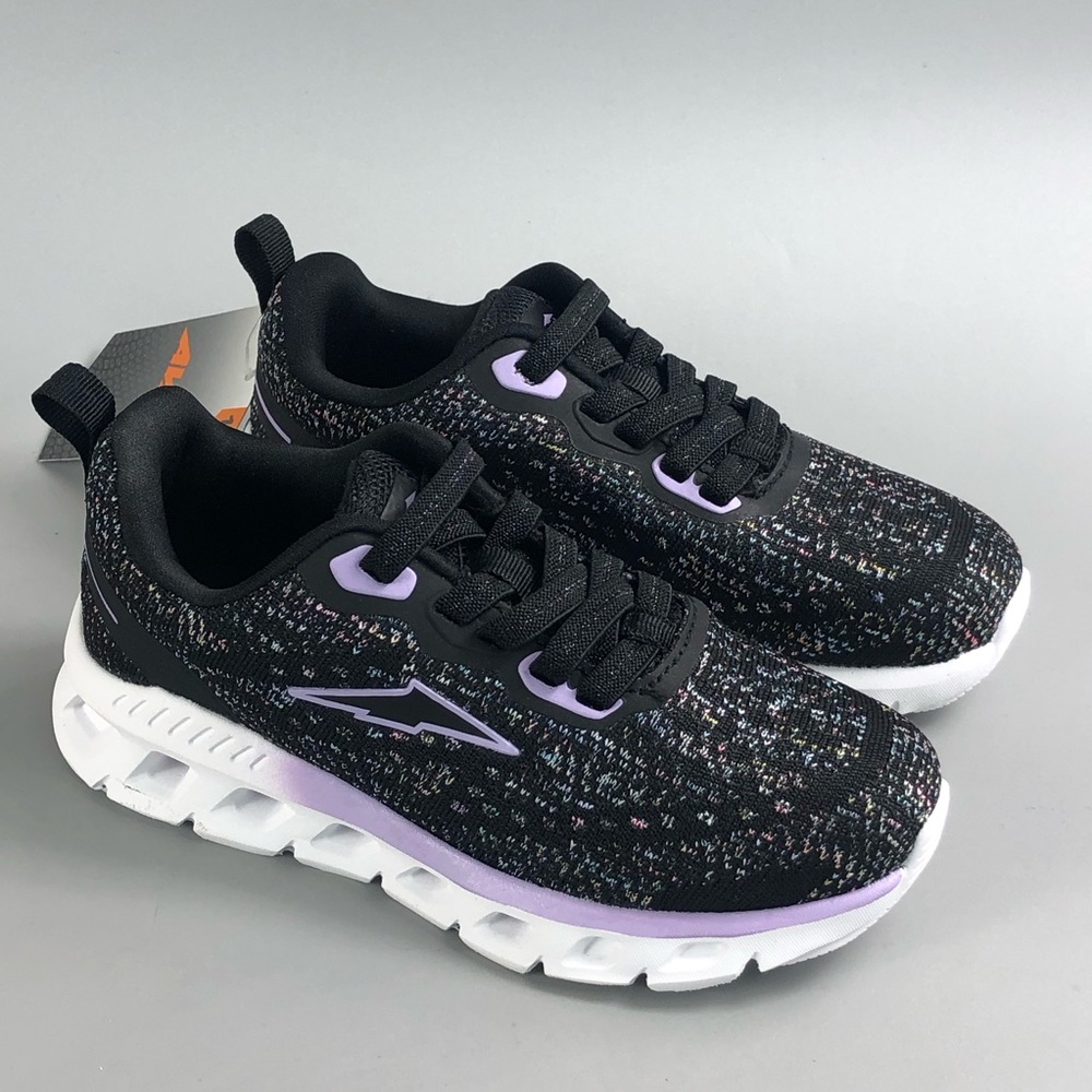 Avia Black Knit Sneakers with Lavender Trim Size 1